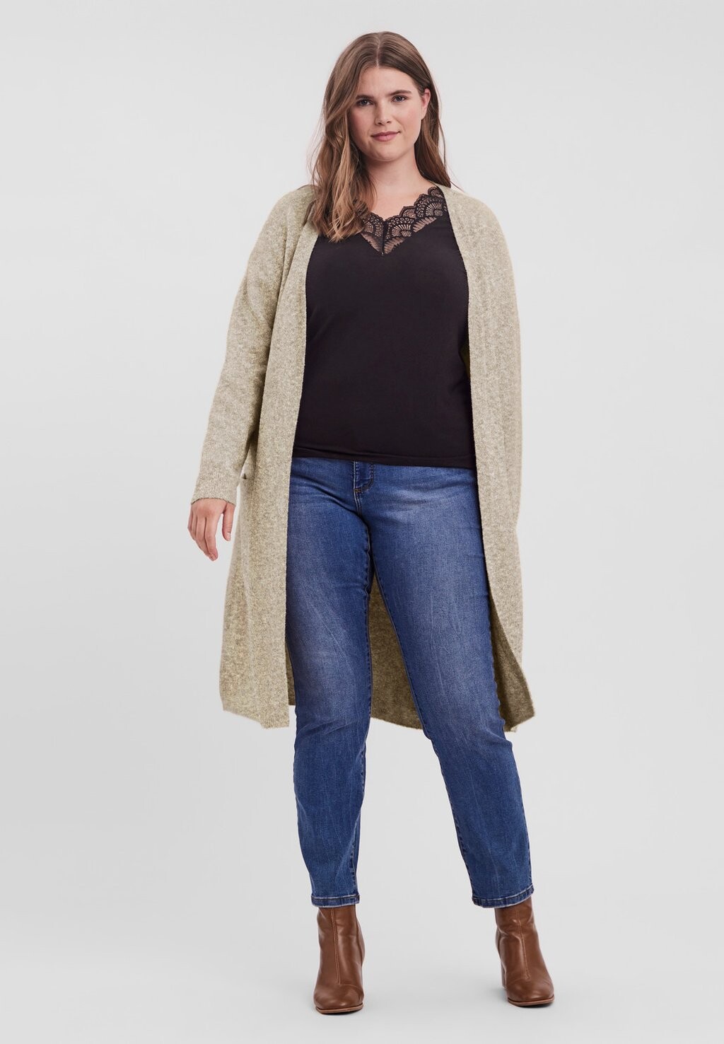 

Свитшот Vero Moda Curve VMDOFFY ДЛИННЫЙ ОТКРЫТЫЙ КАРДИГАН, окраска сепия