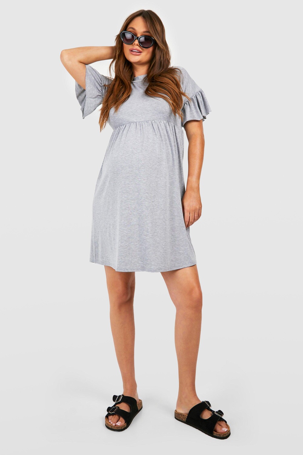 

Мини-платье с оборками для беременных Boohoo, серый