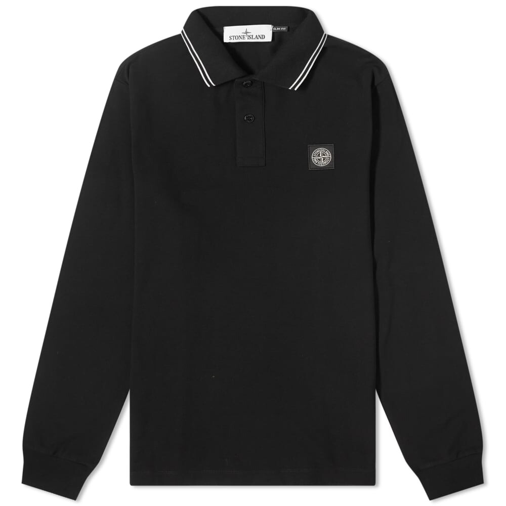 

Поло Stone Island с длинными рукавами и нашивками, черный