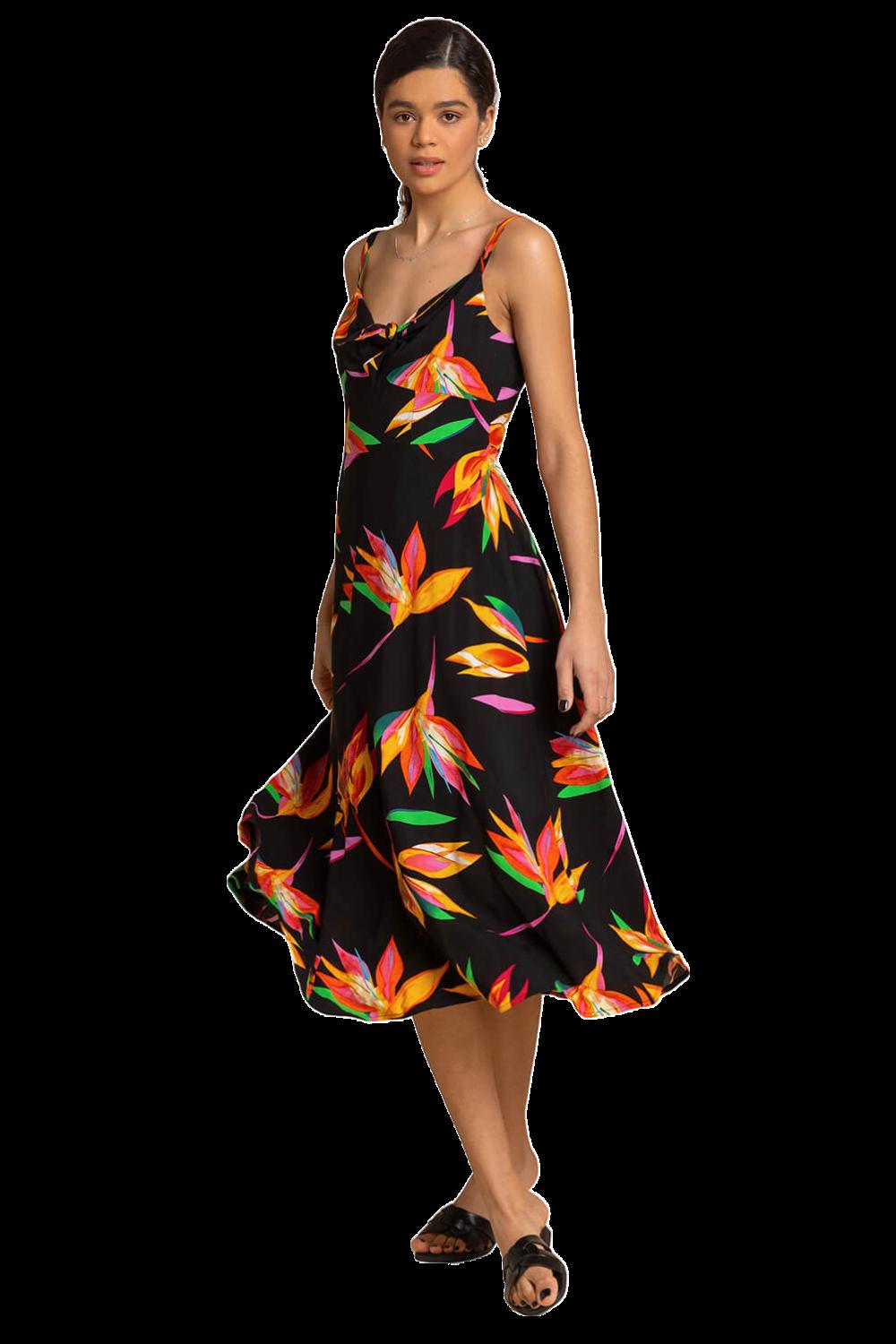 Платье миди с цветочным принтом и завязками спереди Roman, черный