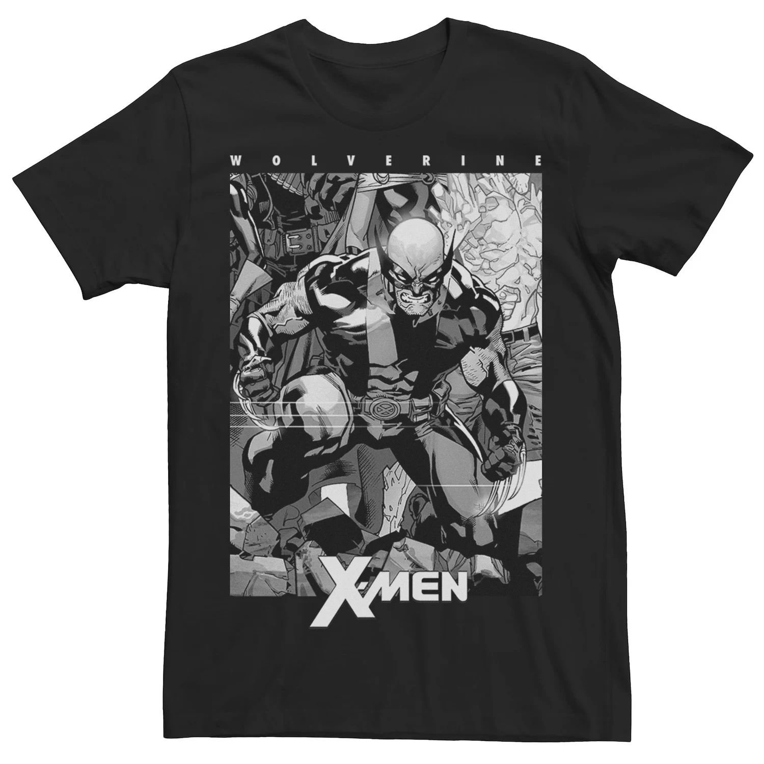 Мужская черно-белая футболка с изображением комиксов «Люди Икс» и «Росомаха» Marvel