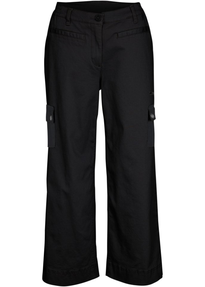 Хлопковые брюки-карго с удобным поясом свободного кроя Bpc Bonprix Collection, черный
