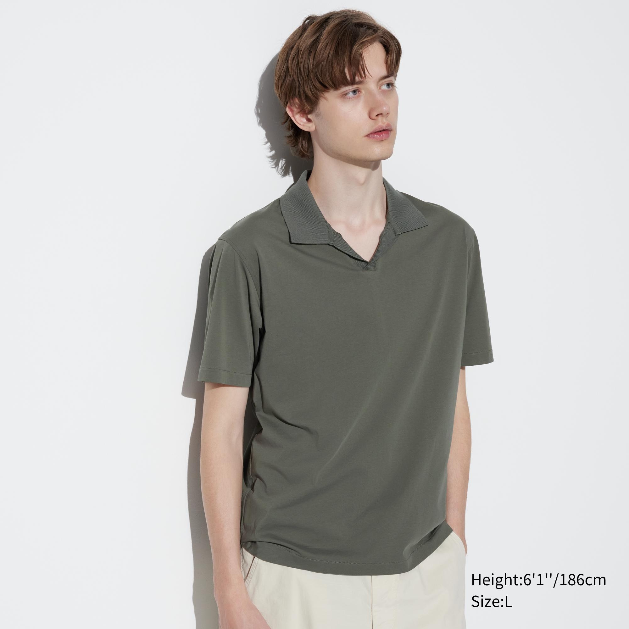 Рубашка-поло Uniqlo Airism со шкипером и короткими рукавами, оливковый легинсы uniqlo airism soft flared оливковый