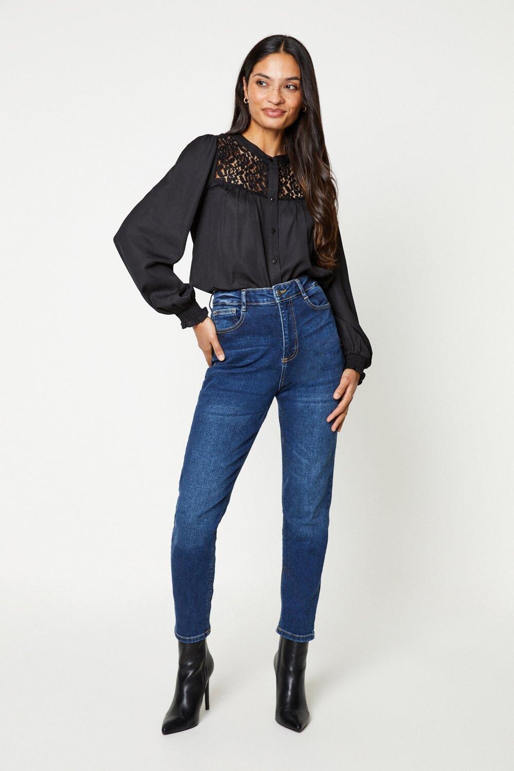 

Рубашка с кружевной кокеткой Dorothy Perkins, черный