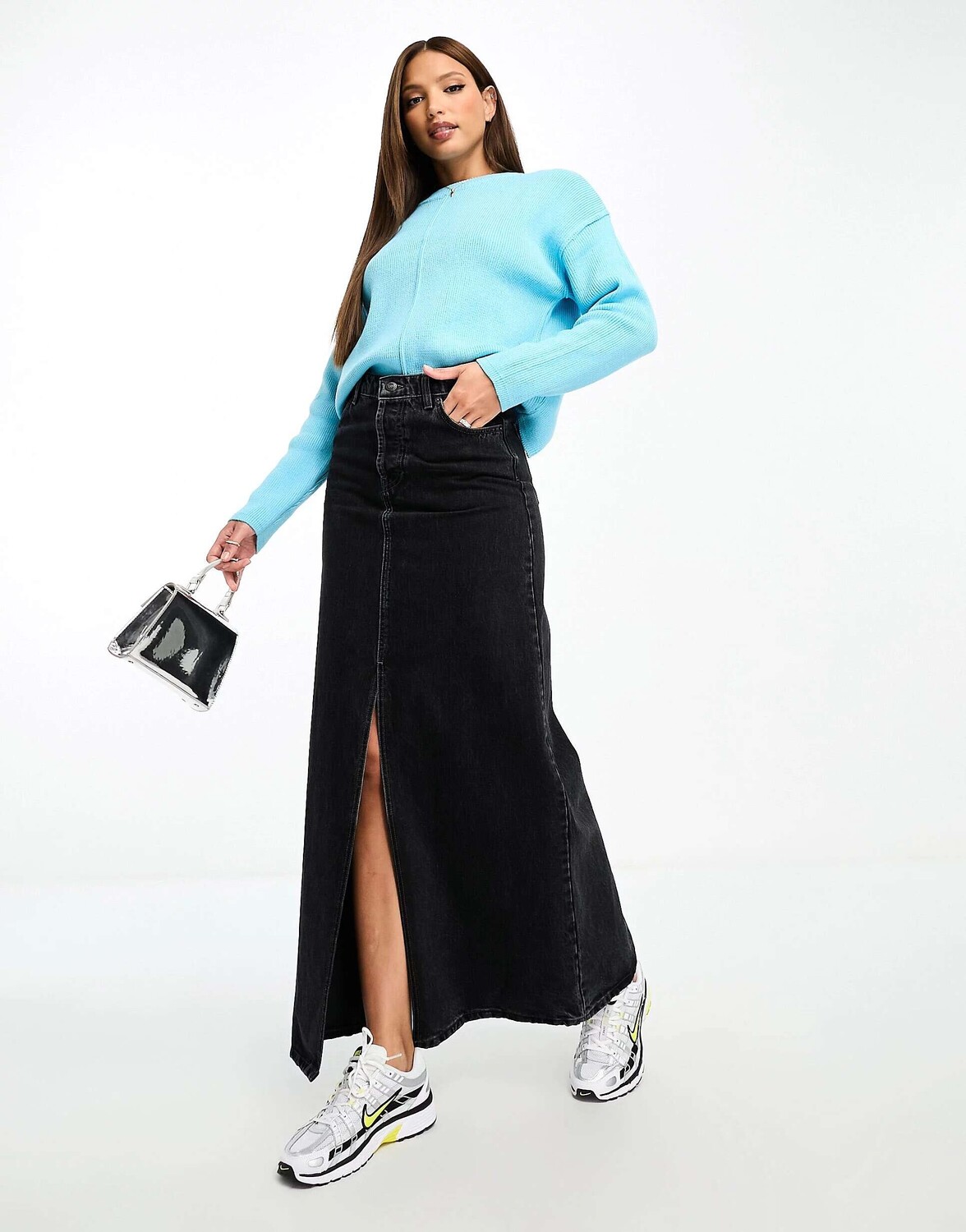 

Синий джемпер свободного кроя со швом спереди ASOS DESIGN Tall