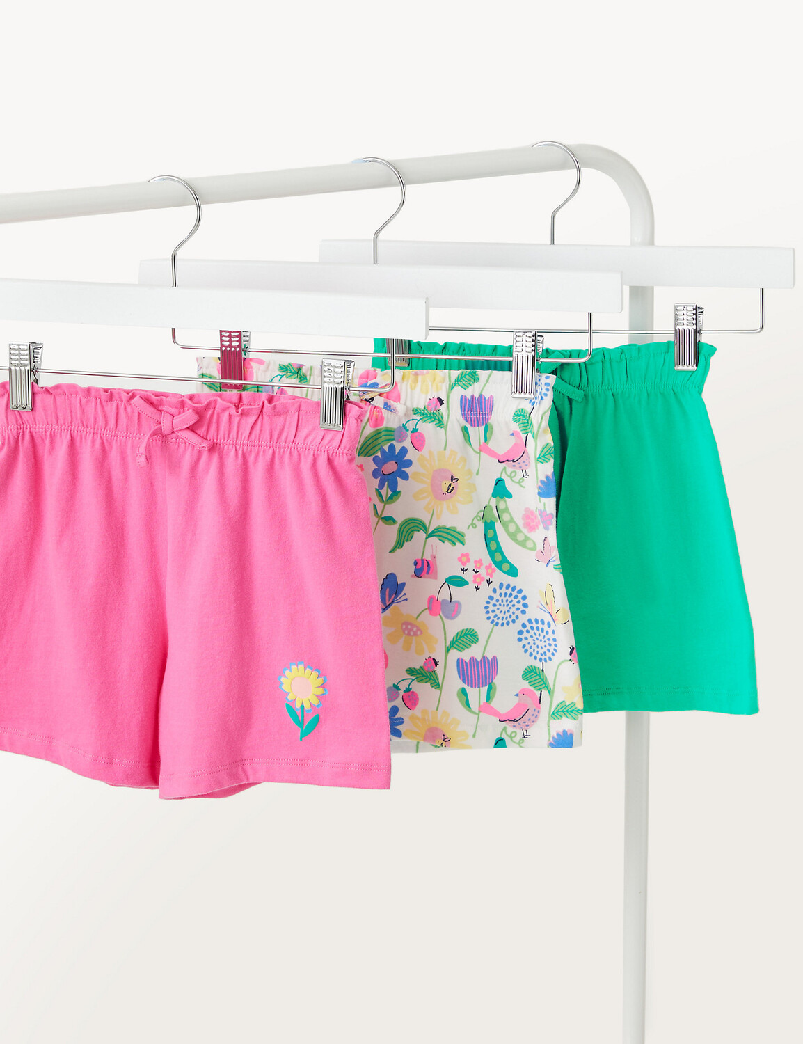 

3 пары шорт из чистого хлопка с цветочным принтом (2–8 лет) Marks & Spencer, зеленый