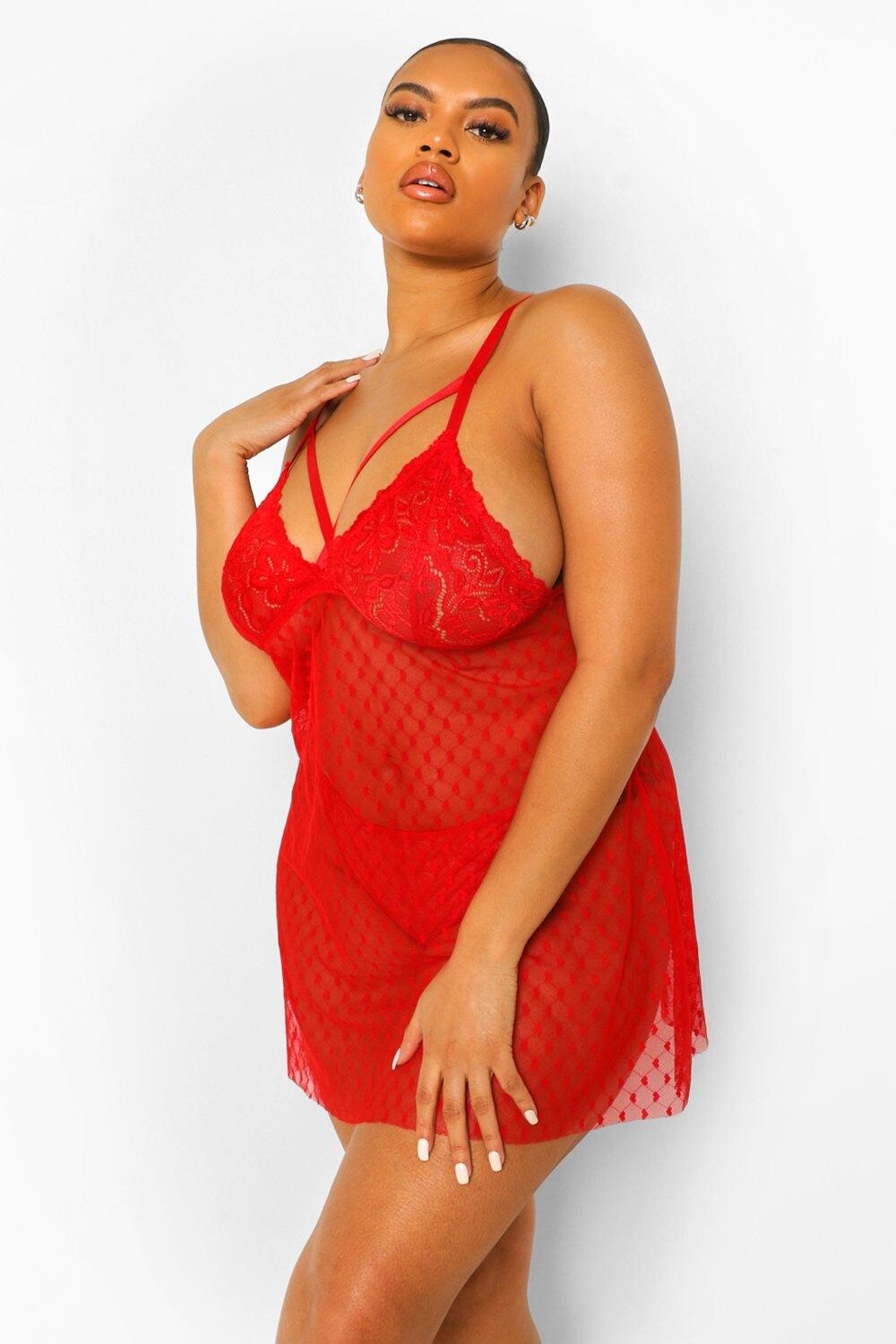 

Плюс Сетчатое сердце Babydoll boohoo, красный