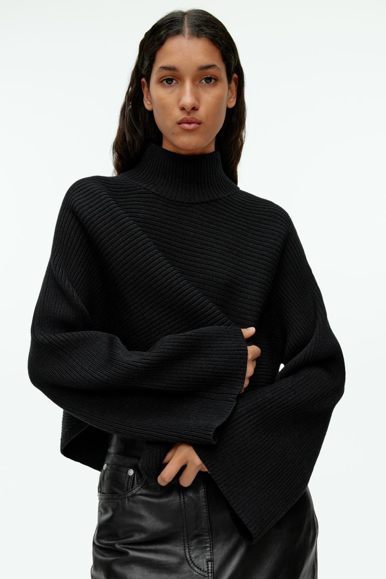 Короткий свитер из хлопка и шерсти H&M, черный