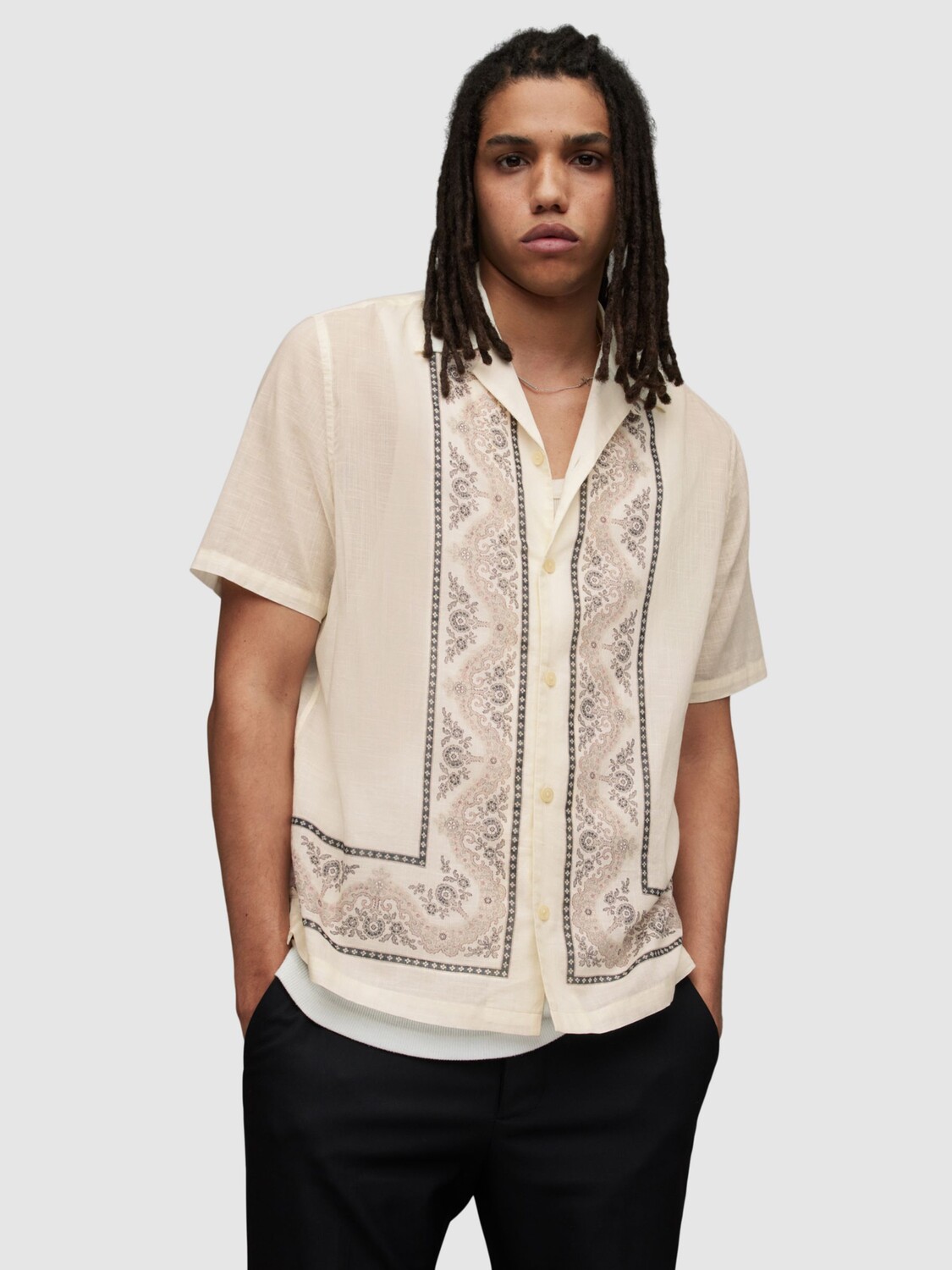 

Рубашка с коротким рукавом AllSaints Frontiere, экрю/мульти