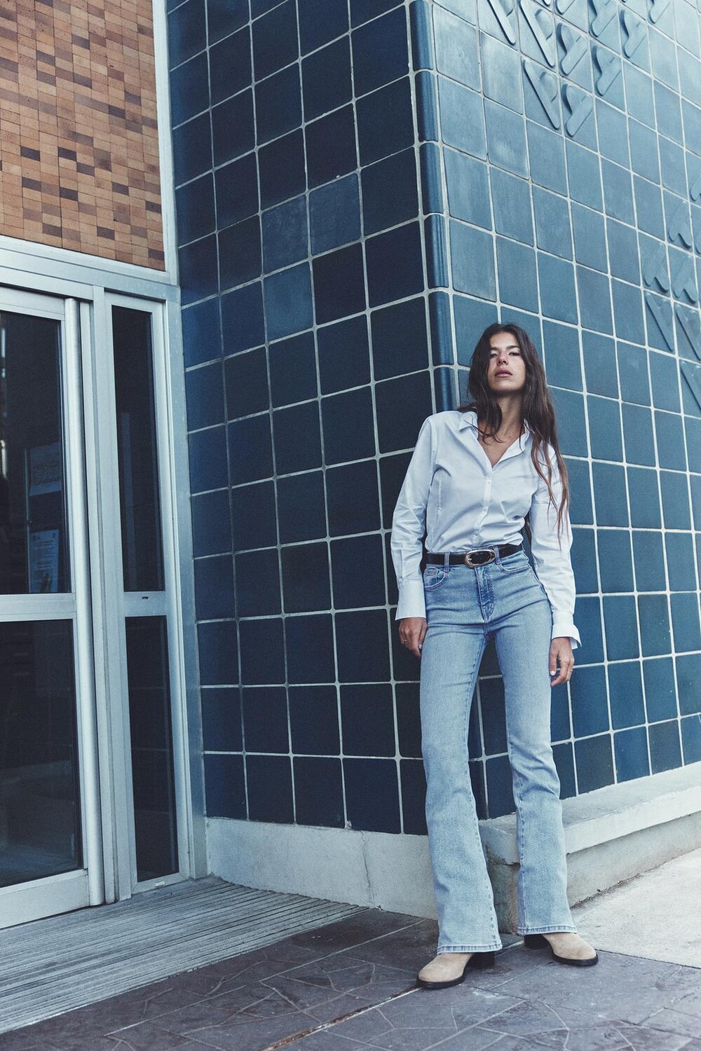 

Джинсы z1975 с высокой посадкой ZARA, светло-синий