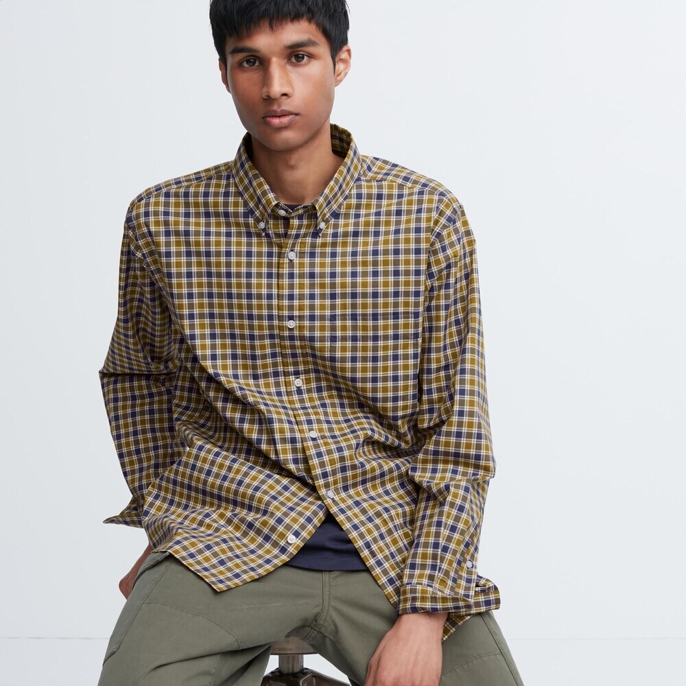 

Uniqlo Мужская и женская высококачественная длинная рубашка из штапельного хлопка в клетку, свободная повседневная рубашка с длинными рукавами