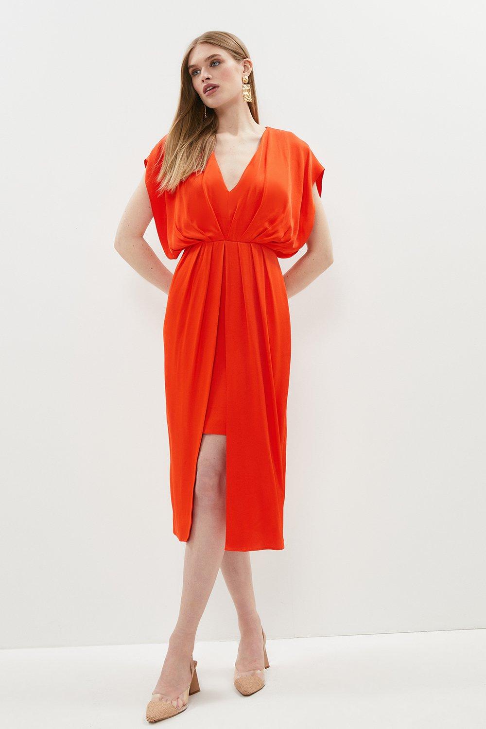 Атласное платье-карандаш премиум-класса со сборками спереди Coast, оранжевый