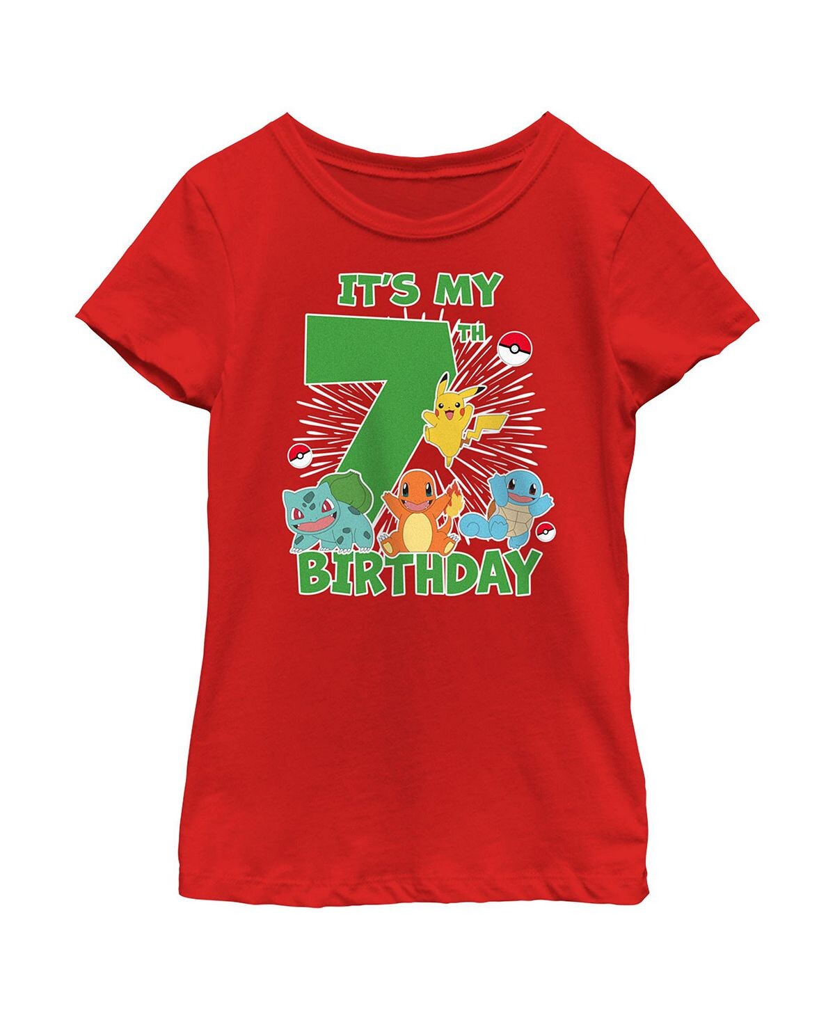 

Детская футболка для девочек с надписью «Pokemon It's My 7th Birthday Starters» Nintendo