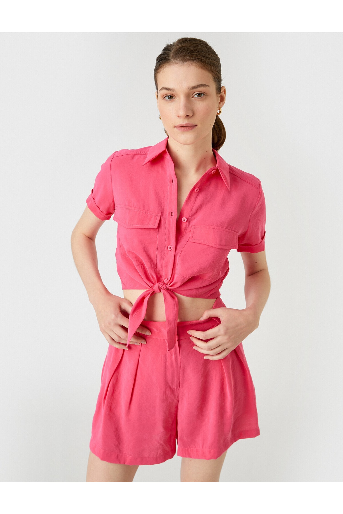 Укороченная рубашка из модала с карманами и короткими рукавами Koton, розовый рубашка из модала с карманами koton хаки