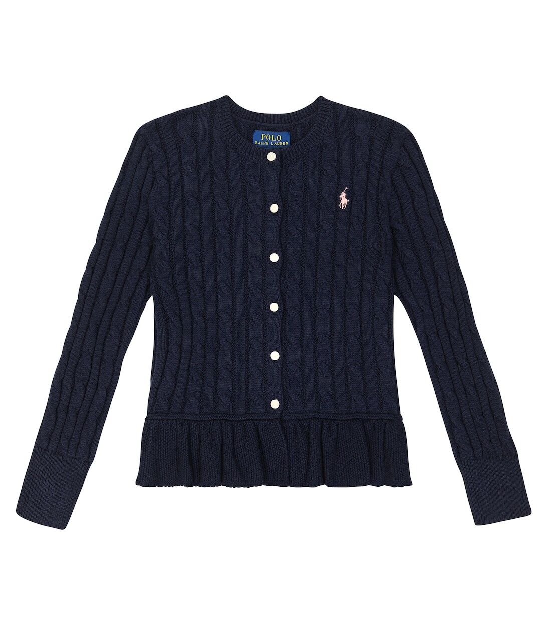 

Хлопковый кардиган косой вязки с баской Polo Ralph Lauren Kids, бургундия