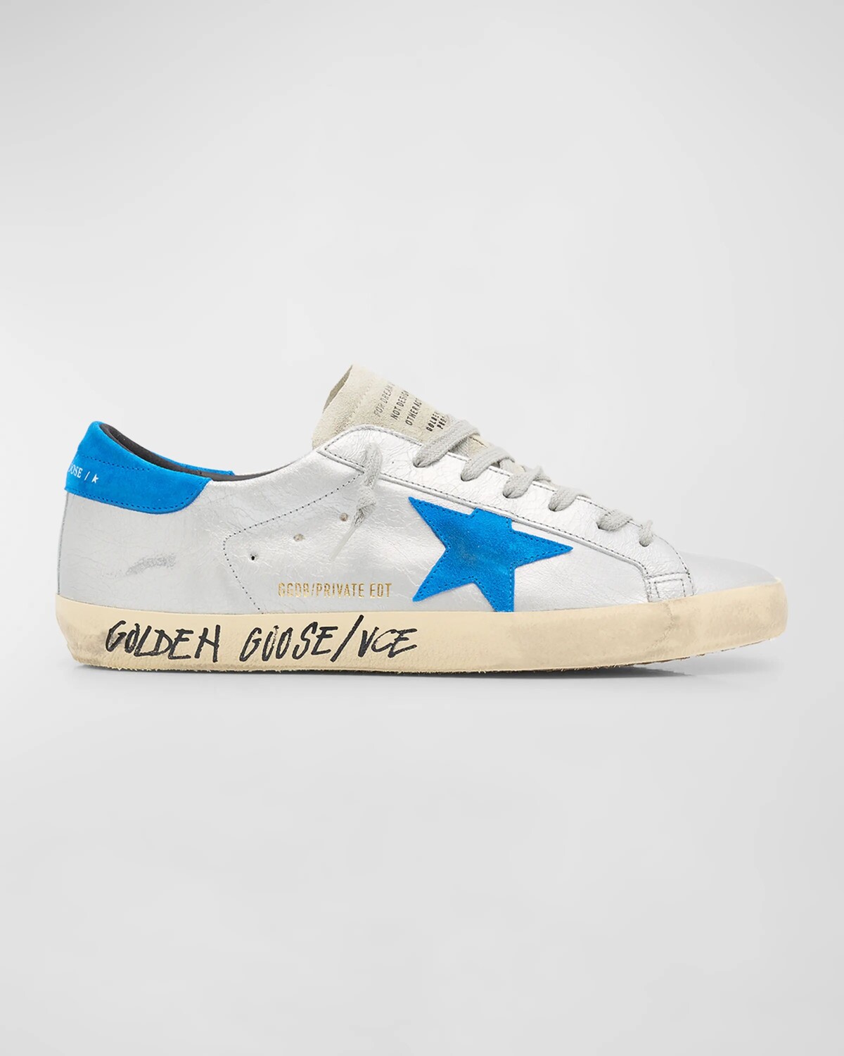 

Мужские низкие кеды Super-Star с потрескавшимся металликом Golden Goose, цвет Silver/Blue