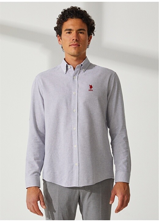 

Темно-синяя мужская рубашка с воротником на пуговицах Comfort Fit U.S. Polo Assn.