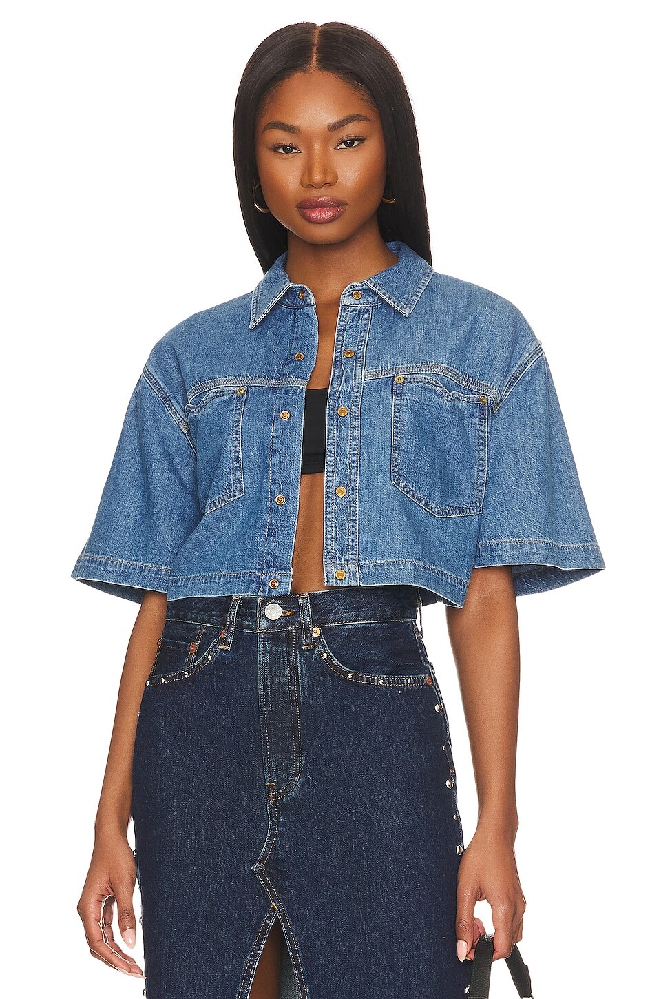 

Рубашка RE/DONE Oversized Crop, цвет Stoned Ciel
