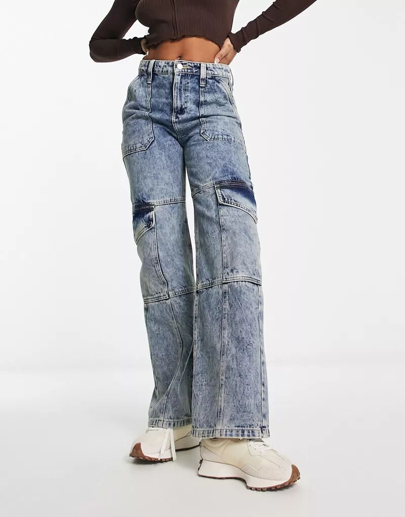 Темно-кислотные широкие джинсы карго Miss Selfridge