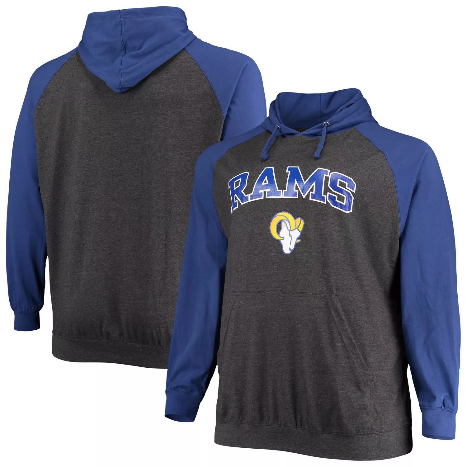 

Мужской легкий пуловер с капюшоном с логотипом Royal/Heathered Charcoal Los Angeles Rams Big & Tall Fanatics