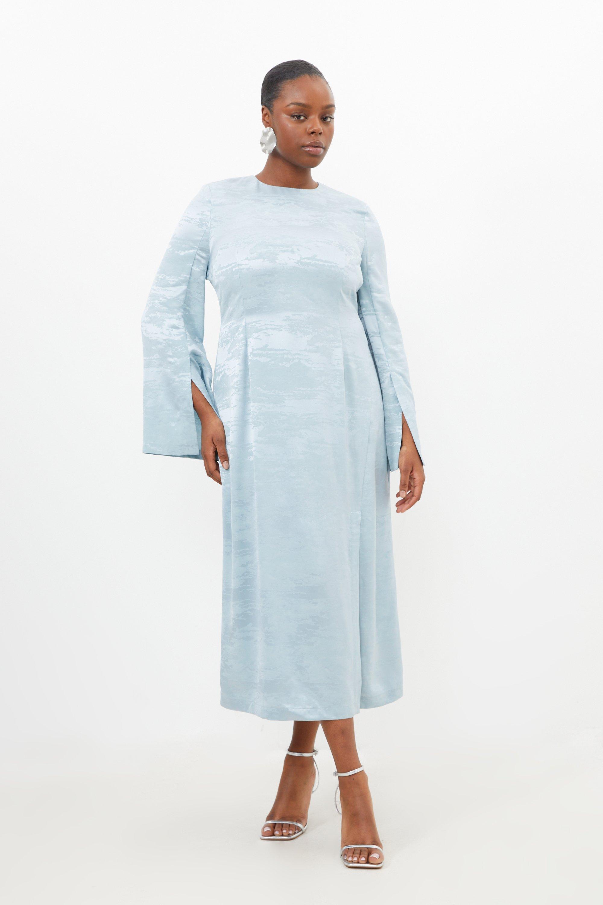 цена Плюс размер Жаккардовое тканое платье-миди с вырезом сзади Karen Millen, синий