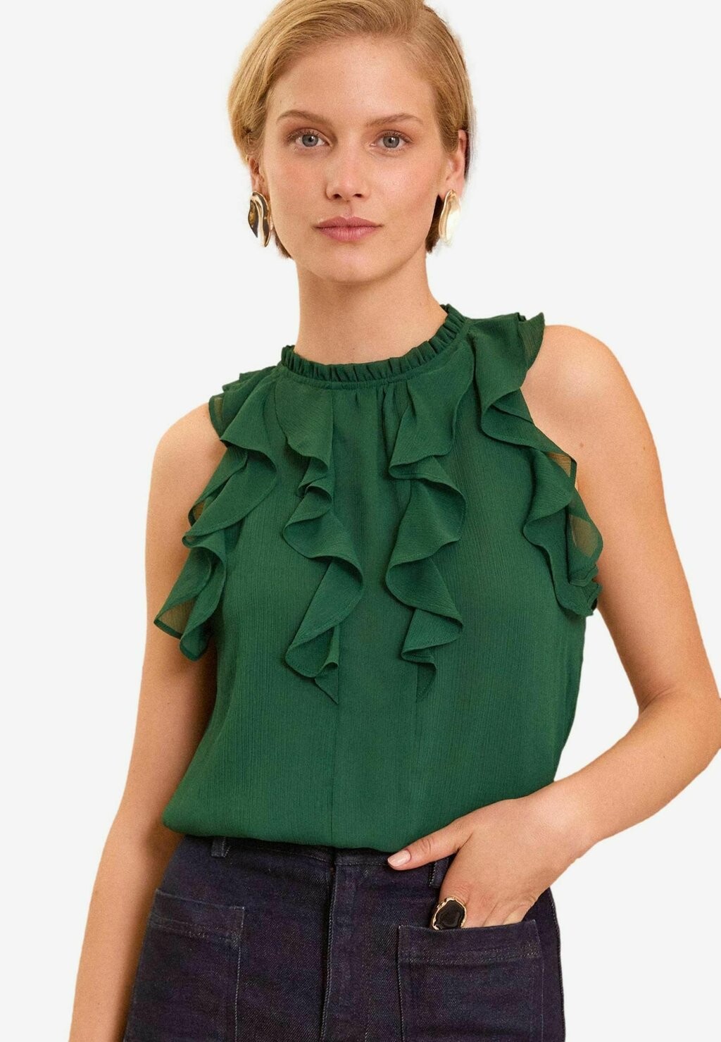 

Блуза SLEEVELESS RUFFLE DETAIL REGULAR FIT Love & Roses, зеленый