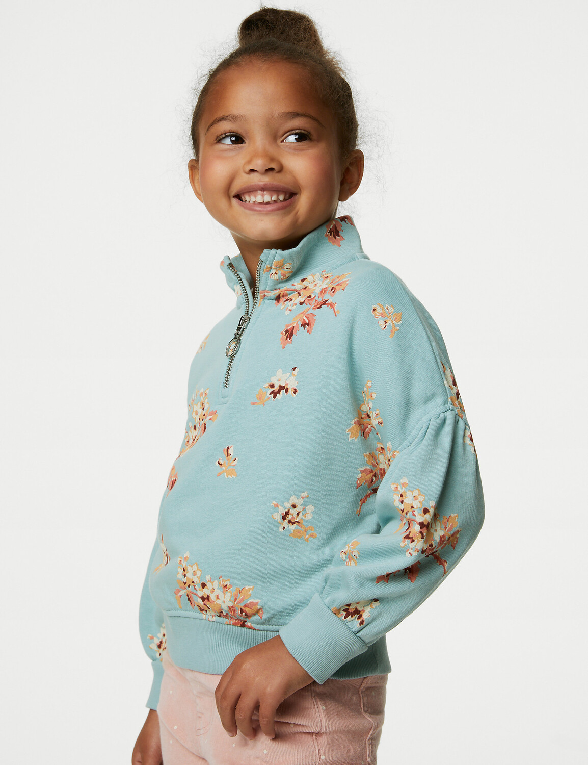 

Хлопковая толстовка на молнии с цветочным принтом (2–8 лет) Marks & Spencer