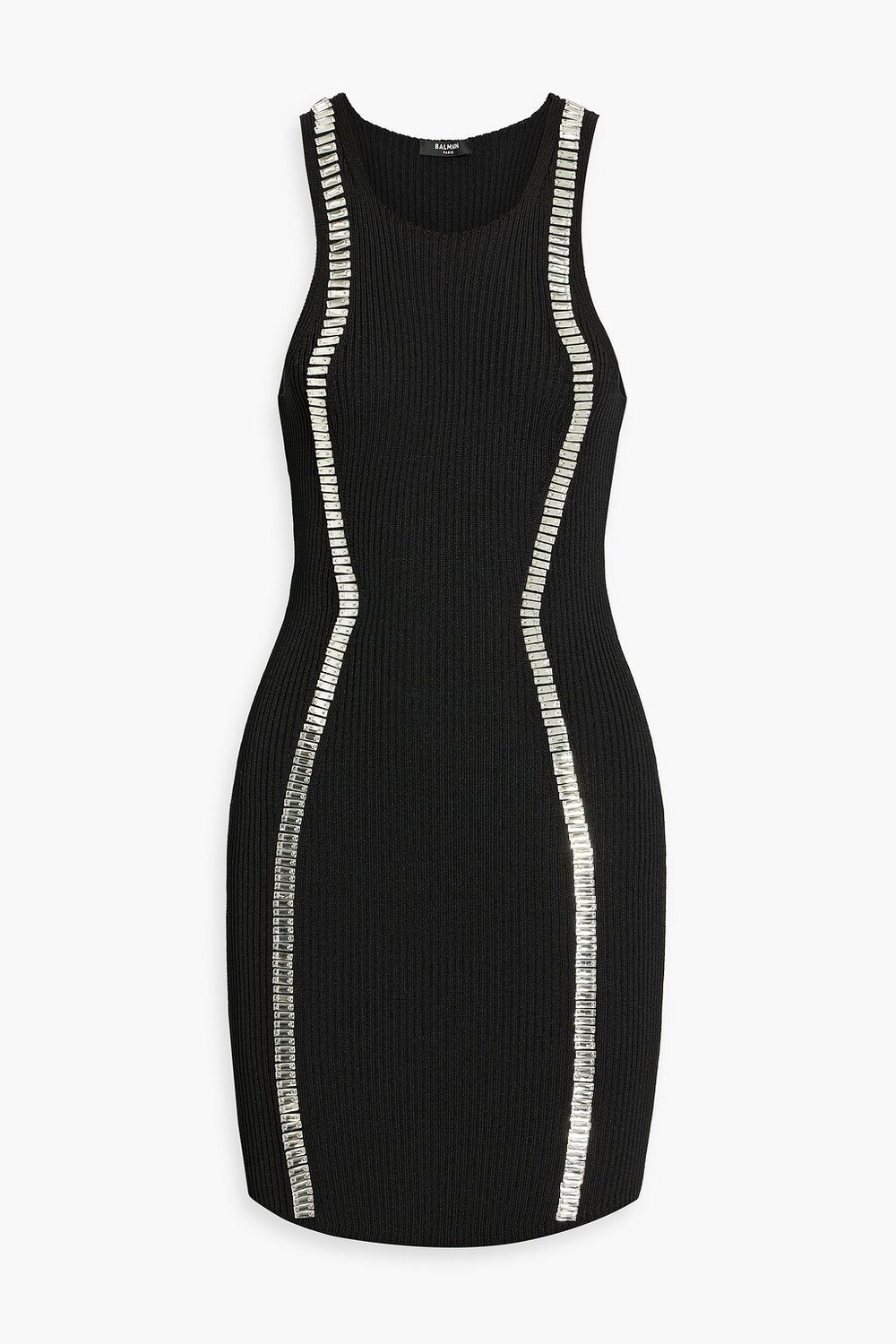 

Платье мини в рубчик, украшенное кристаллами BALMAIN, черный