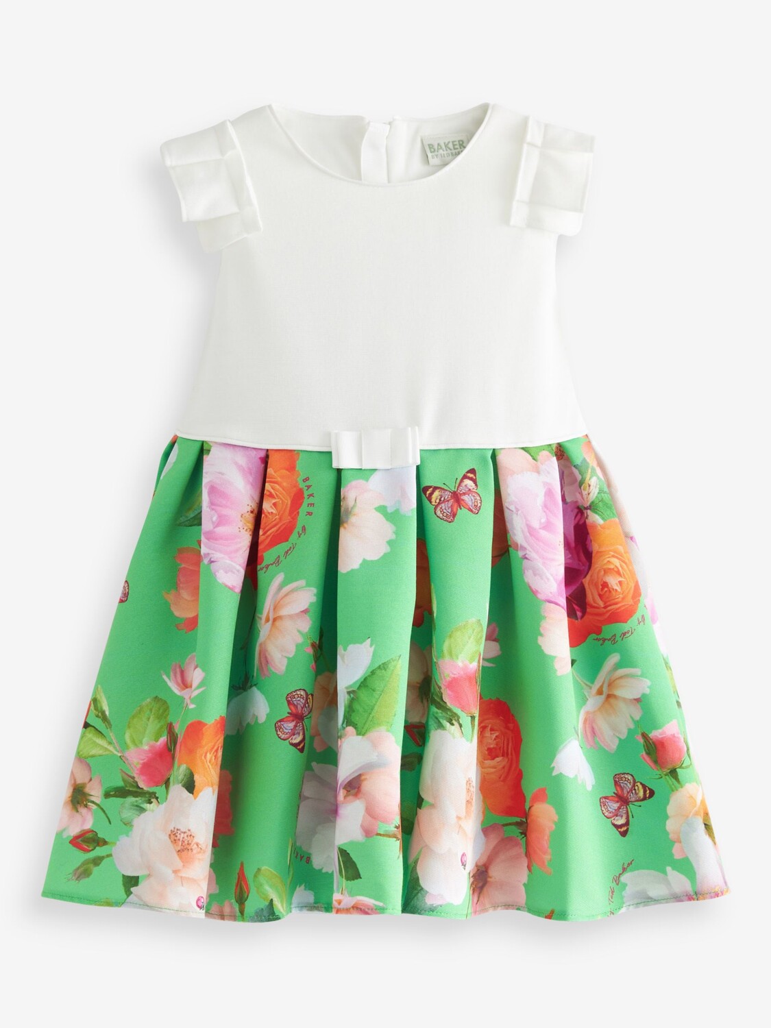 

Платье Ted Baker Baby с цветочным принтом и рюшами на рукавах, белый/зеленый