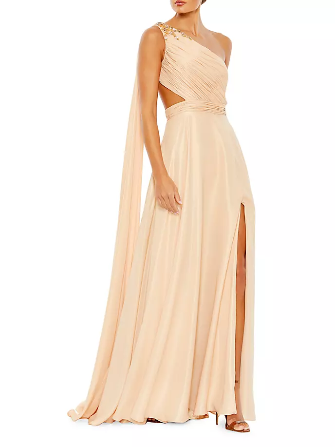 Украшенное платье на одно плечо Ieena Mac Duggal, цвет gold nude