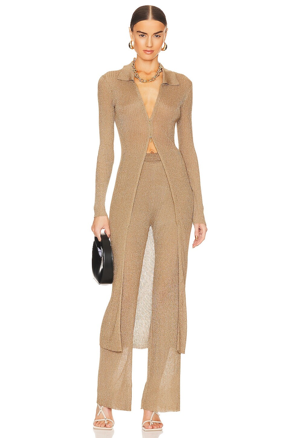 

Кардиган SIMKHAI Maisel Metallic Rib Polo Maxi, цвет Marigold