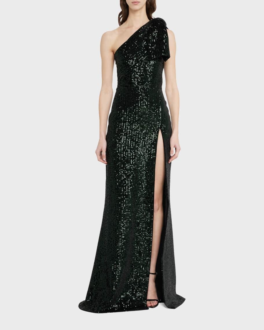 

Бархатное платье на одно плечо, украшенное пайетками Elie Saab
