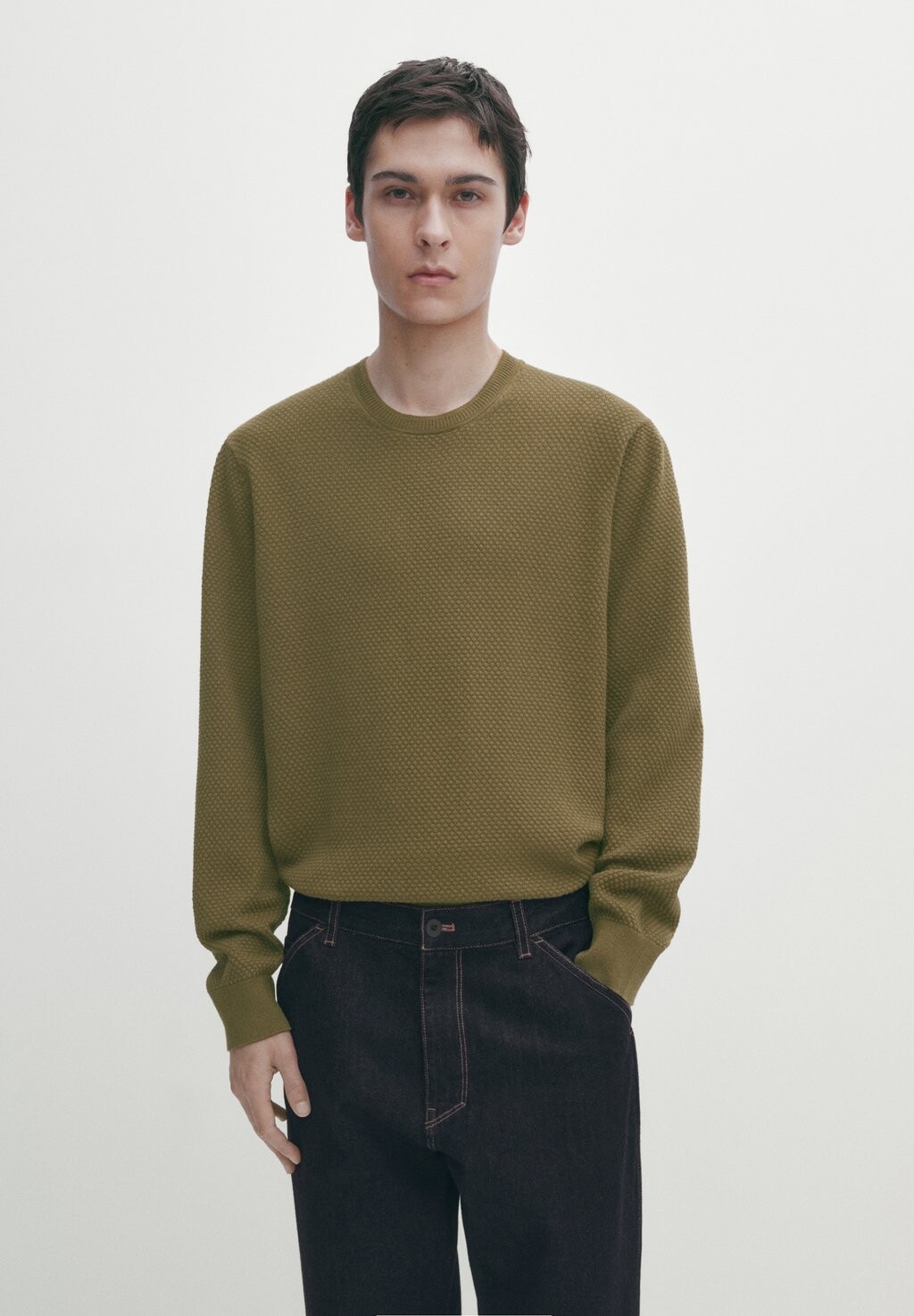 Вязаный свитер CREW NECK Massimo Dutti, цвет olive вязаный свитер crew neck massimo dutti цвет grey