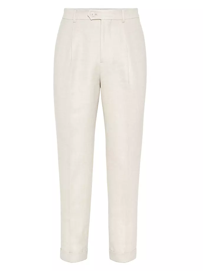 

Свободные брюки свободного кроя из льна, шерсти и шелка со складками Brunello Cucinelli, цвет sand