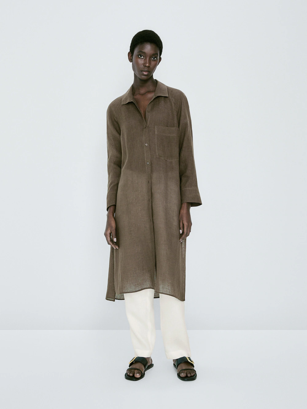 

Блузка из 100% льна макси рубашка с карманом Massimo Dutti