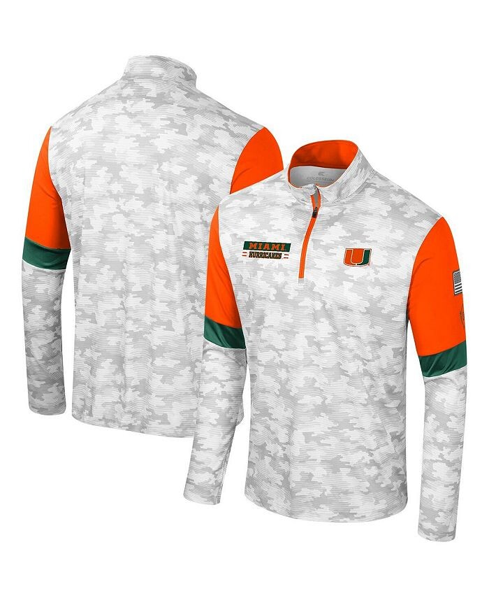 

Мужская ветровка с камуфляжным принтом Miami Hurricanes OHT в военном стиле Tomahawk с молнией четверть четверти Colosseum, зеленый