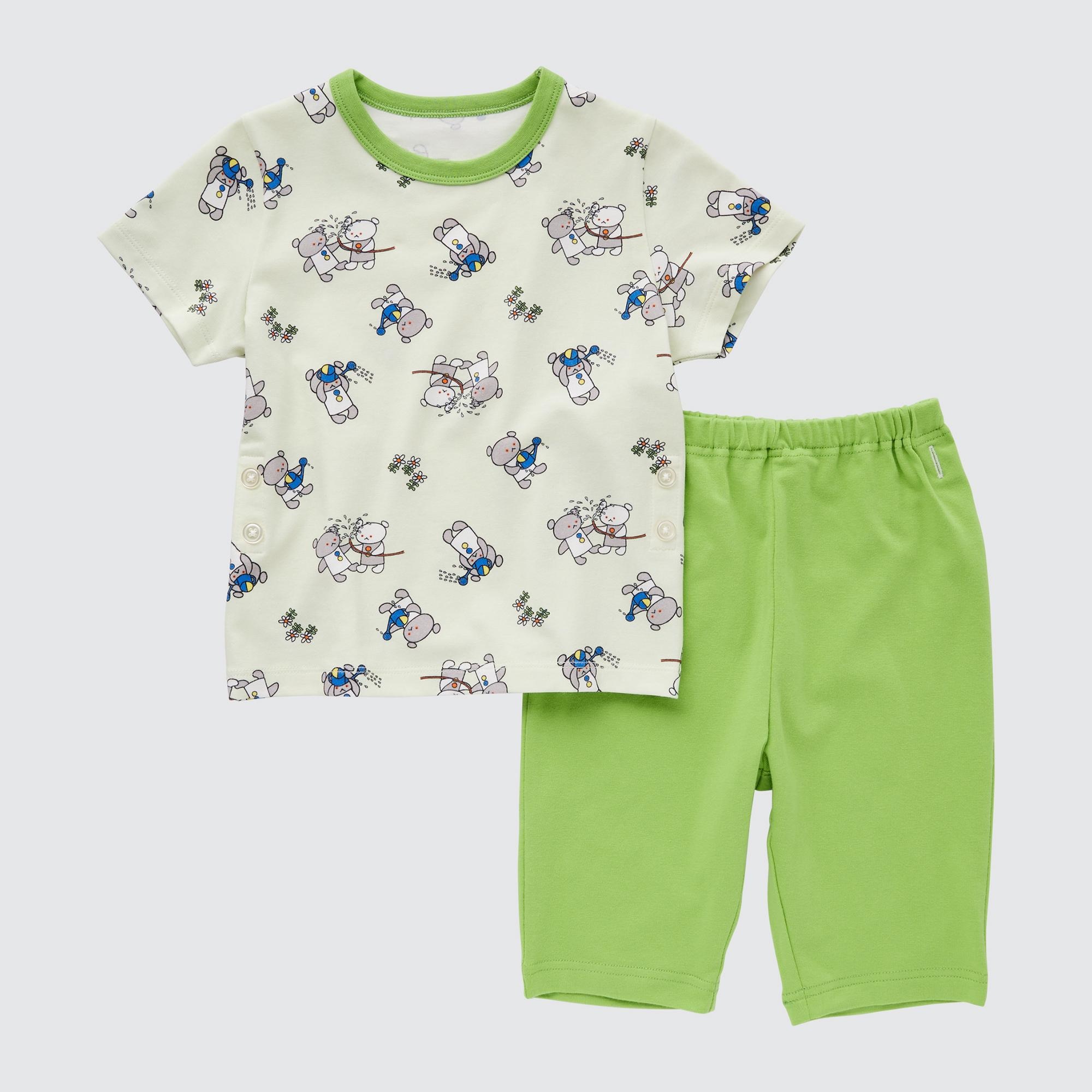 Пижама UNIQLO Little Bear's Water Play с короткими рукавами, зеленый