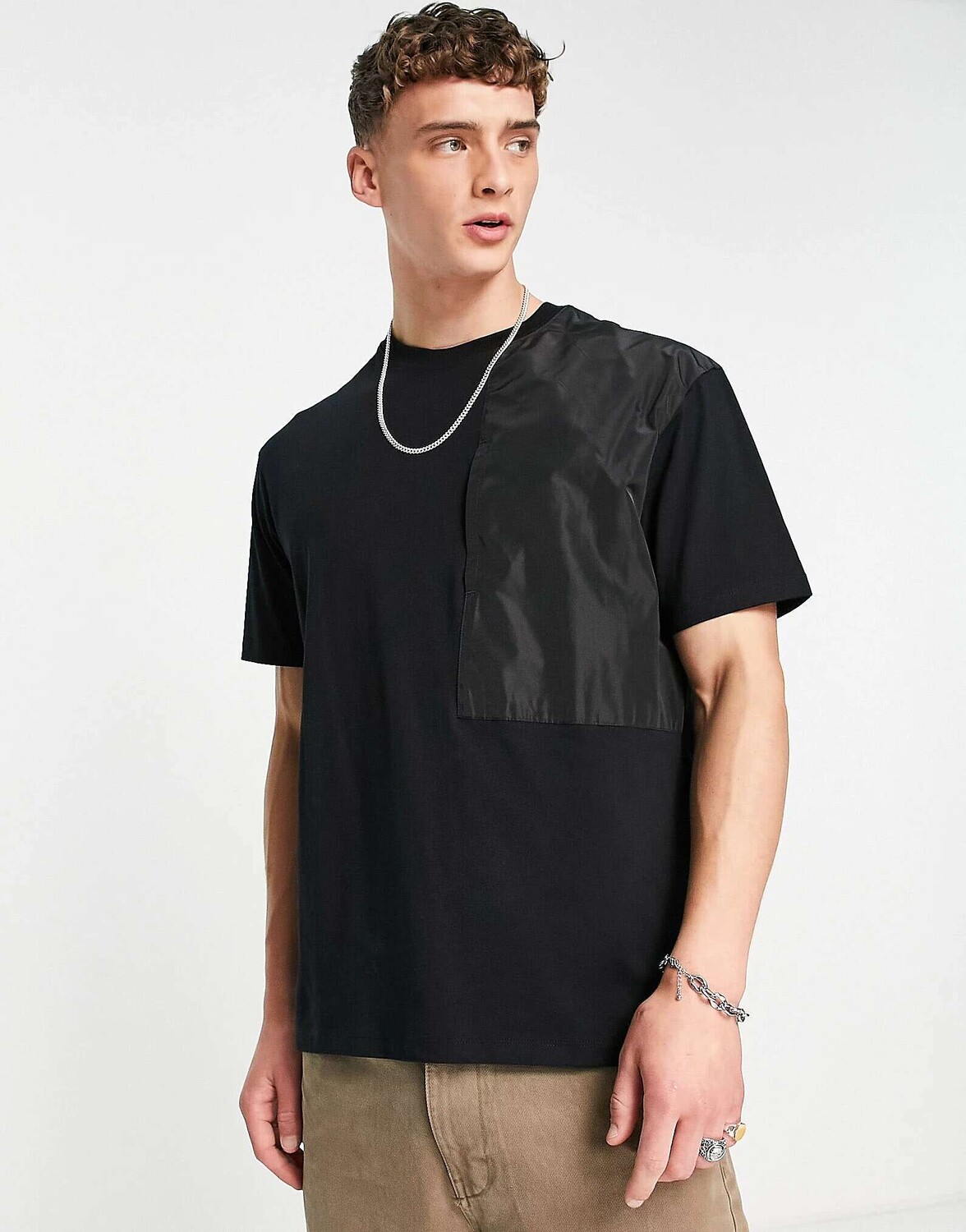 

Черная оверсайз-футболка Topman с нейлоновым вставным карманом, Черный