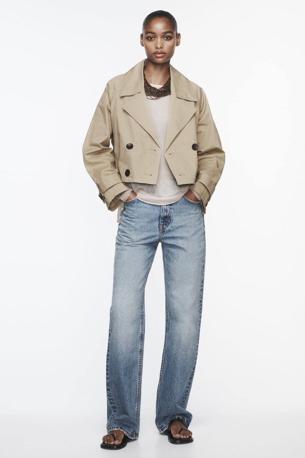 

Короткий тренч ZARA, бежевый