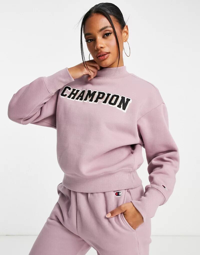 

Укороченная толстовка Champion фиолетового цвета с большим логотипом, Серый