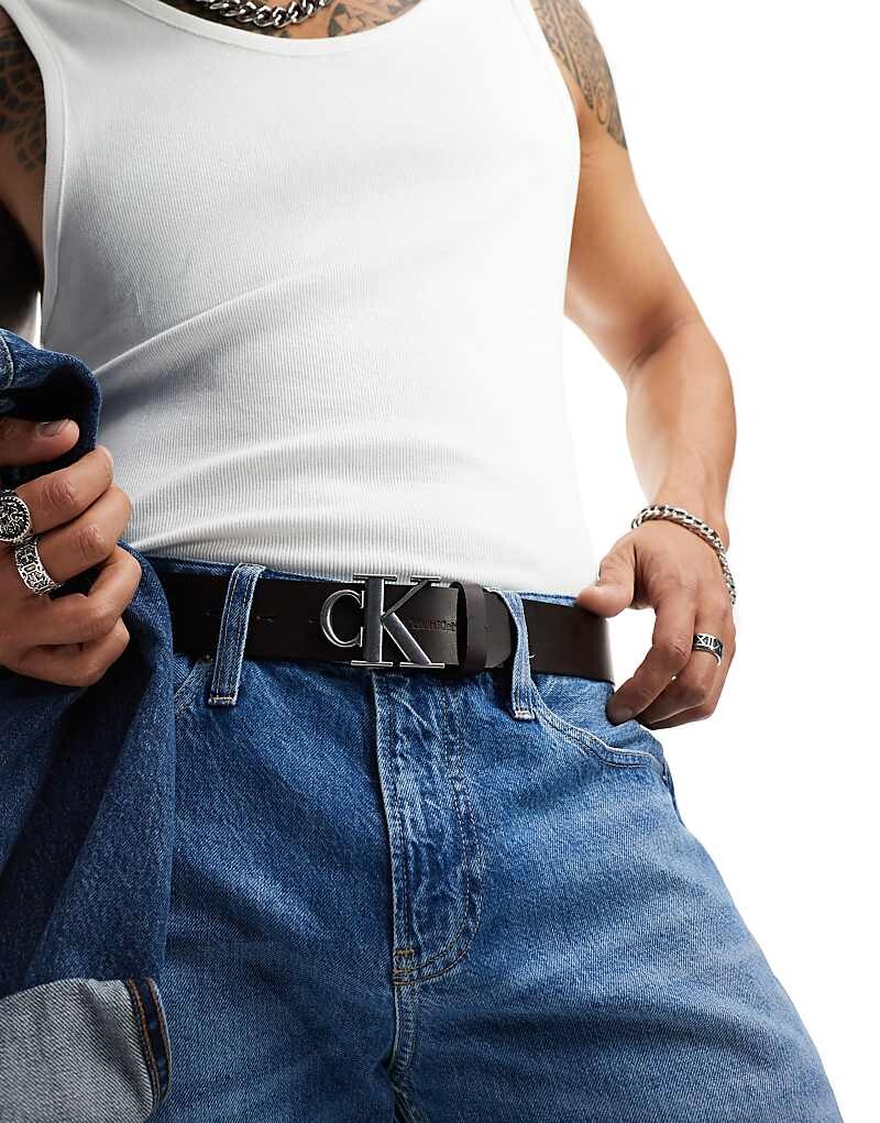 

Коричневый кожаный ремень с логотипом Calvin Klein Jeans