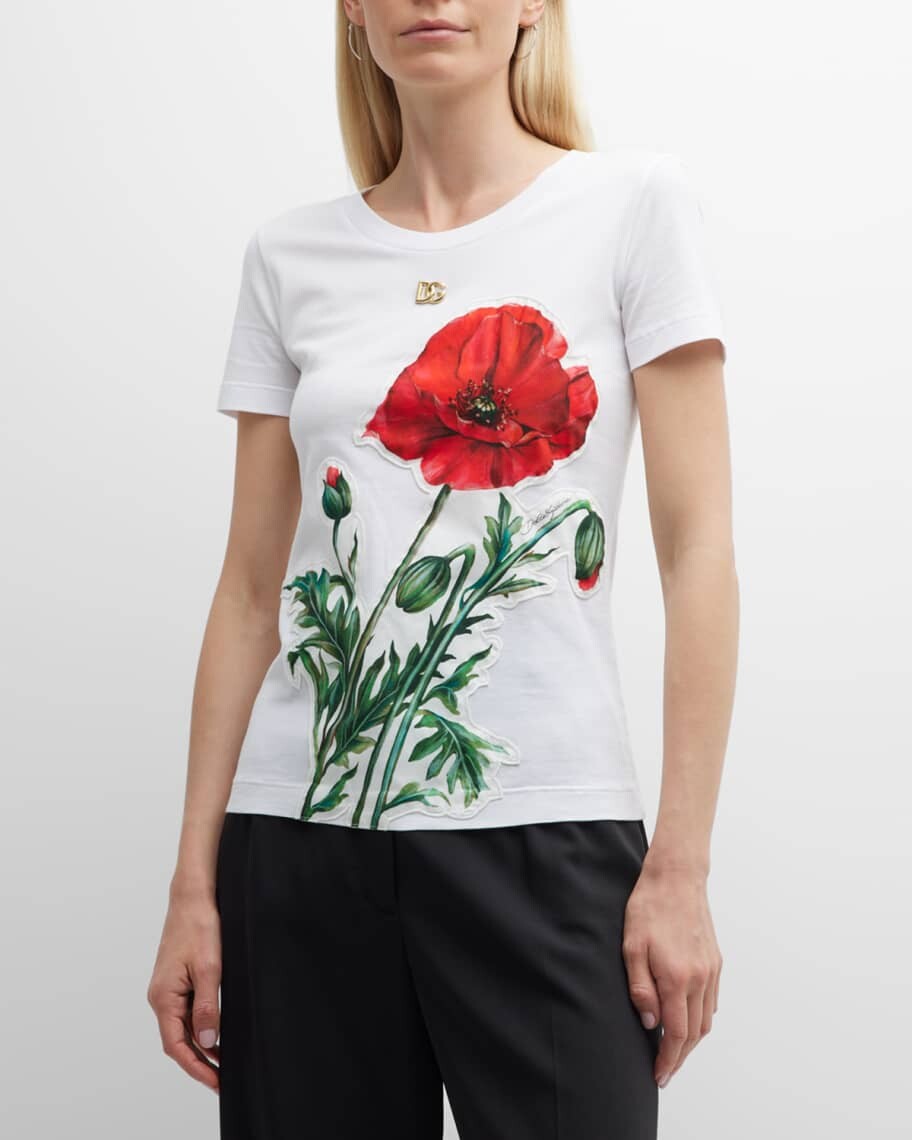 

Футболка из джерси с цветочным принтом и аппликацией Dolce&Gabbana