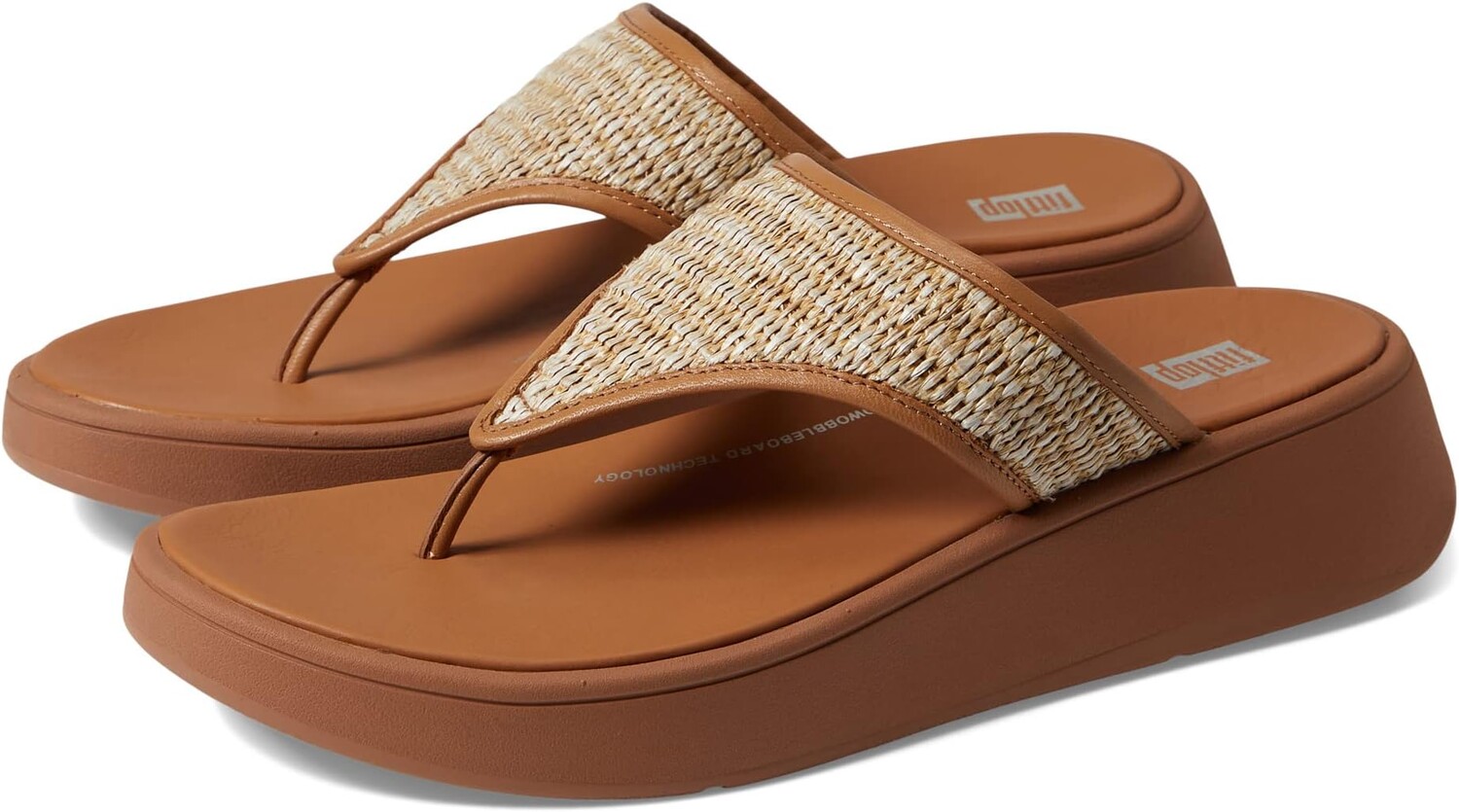 

Шлепанцы F-Mode Woven-Raffia Flatform Toe Post Sandals FitFlop, цвет Latte Tan/Ivory