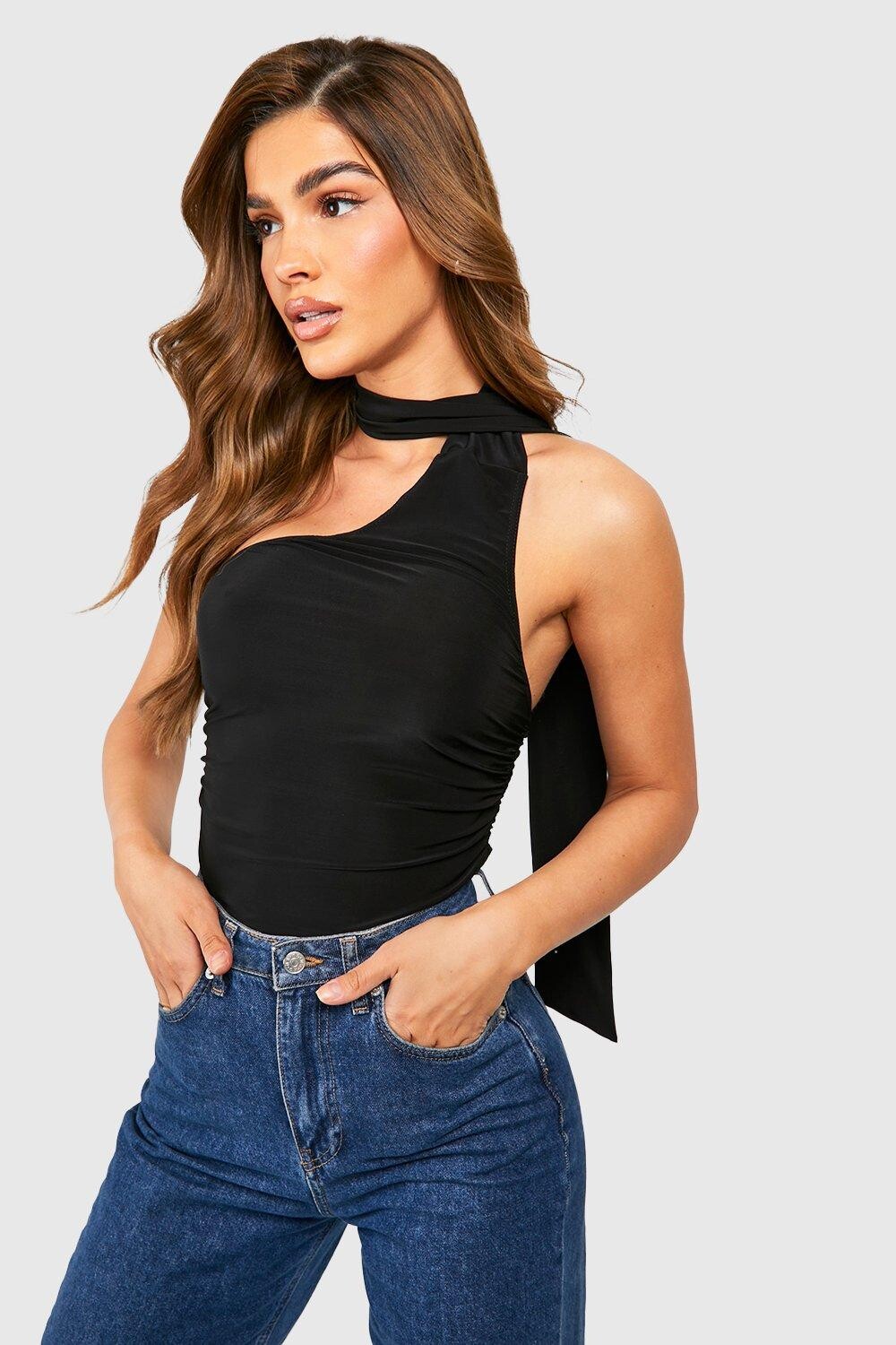 

Боди-шарф с запахом Boohoo, черный
