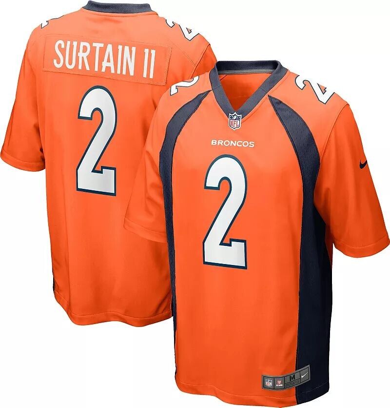 

Мужское джерси Nike Denver Broncos Patrick Surtain II #2 оранжевого цвета