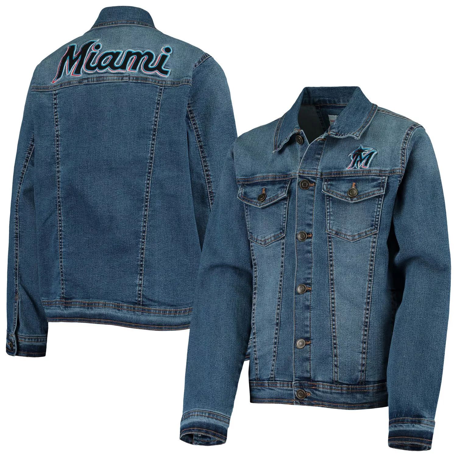 

Молодежная синяя куртка на пуговицах Miami Marlins Saved by Denim Tri-Blend Outerstuff