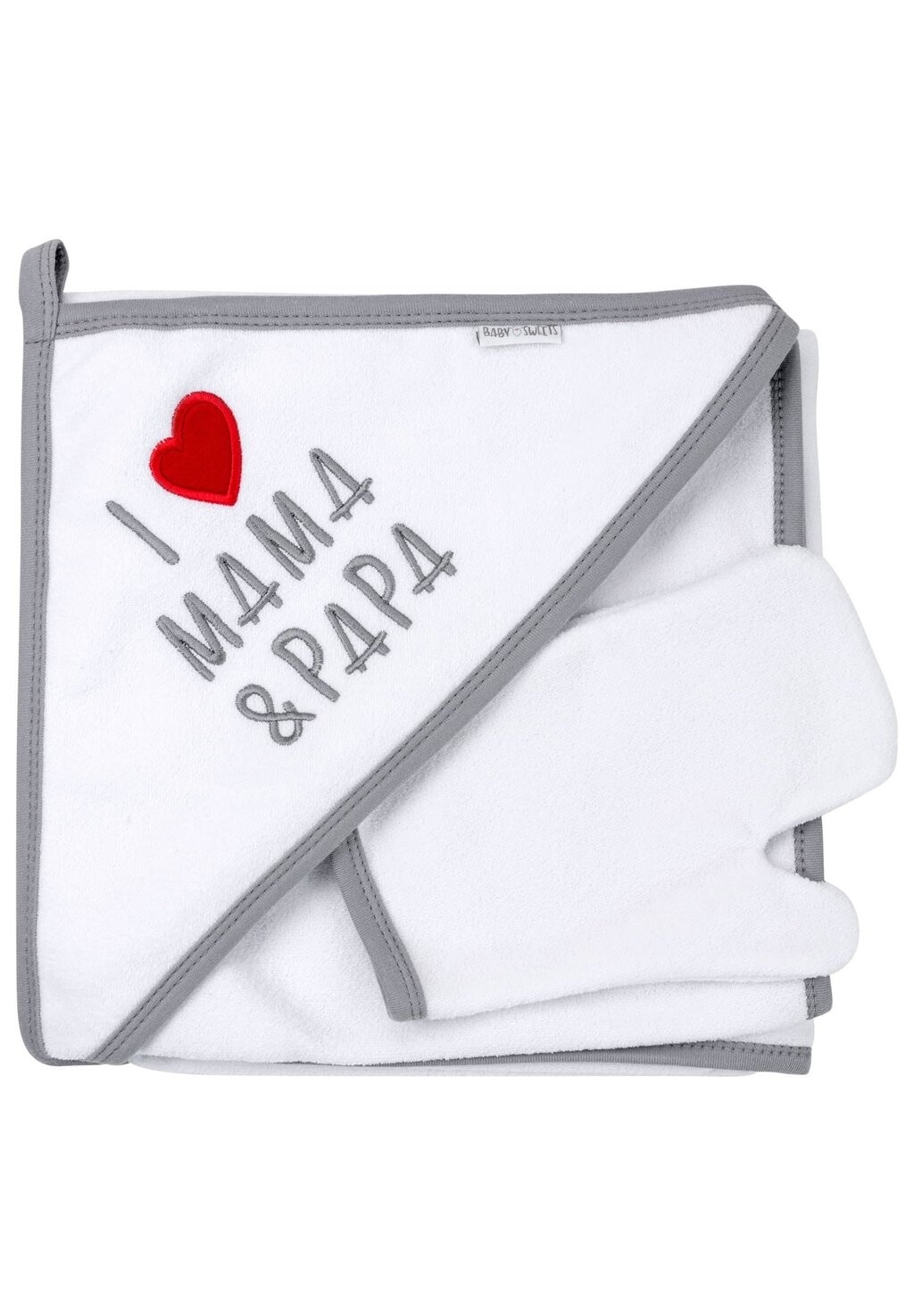 

Банное полотенце I LOVE MAMA & PAPA SET Baby Sweets, цвет white grey