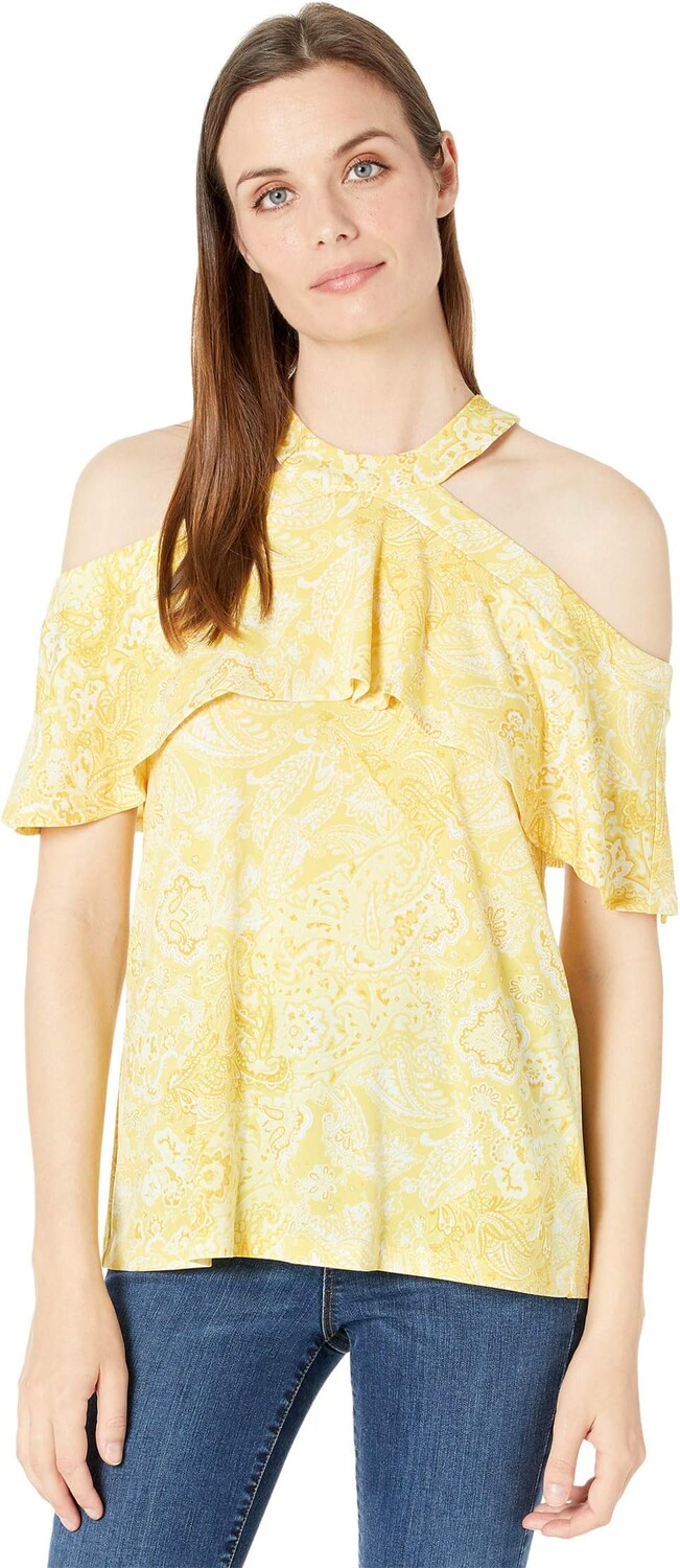 

Топ Michael Kors Arabesque Paisley Flounce Halter, цвет Saffron