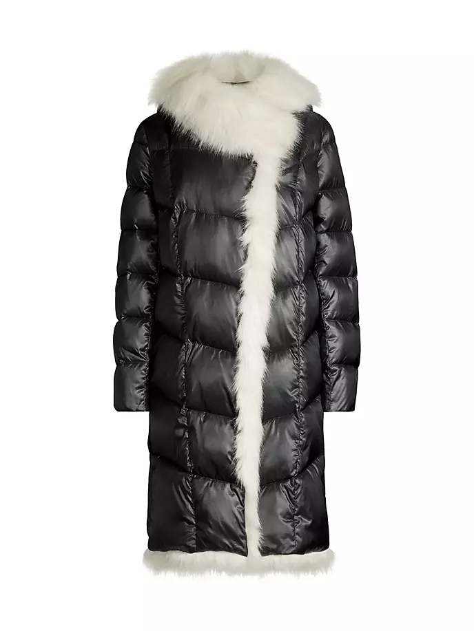 Пальто-спальный мешок с отделкой из искусственного меха Donna Karan New York, черный цена и фото