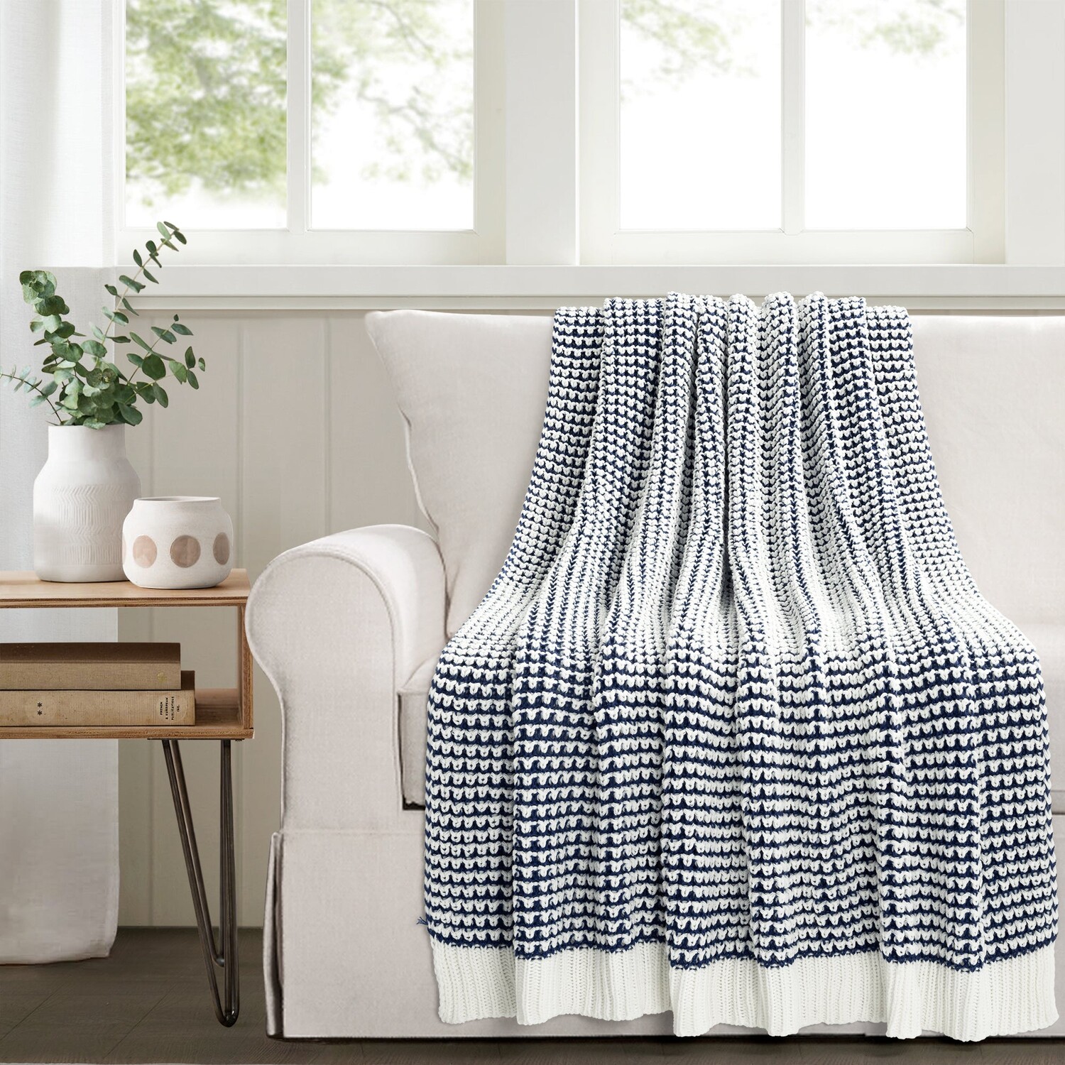 

Шикарный и мягкий вязаный плед желтый одинарный 50x60 Lush Decor, цвет Navy